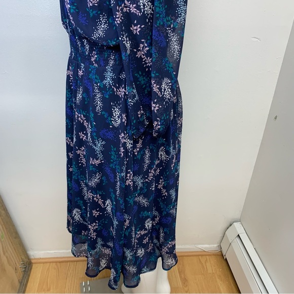 Lane Bryant Dress18 Career Blue Midi Floral 3/4 Sheer Sleeve Cinch Waist Office - Picture 5 of 11